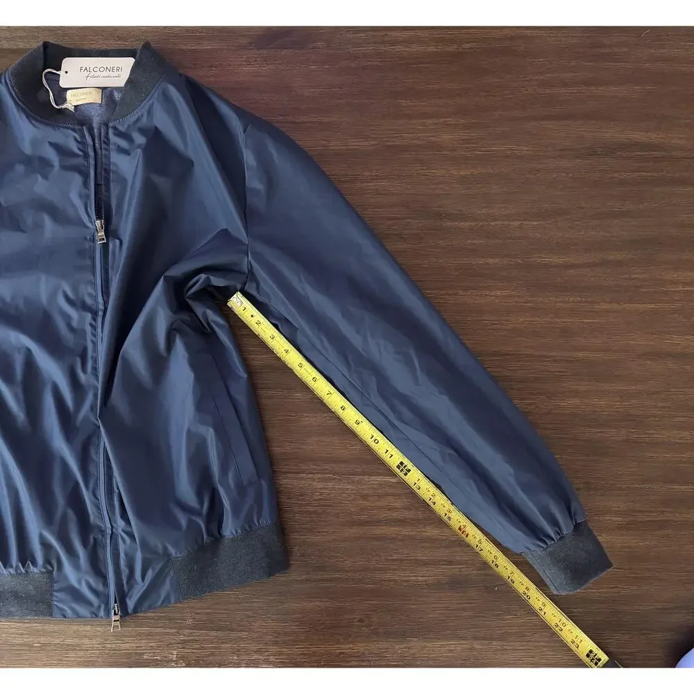 Falconeri Bomber Jacket Mens IT 54 Blue Waterproof Cashmere Lined Made Italy